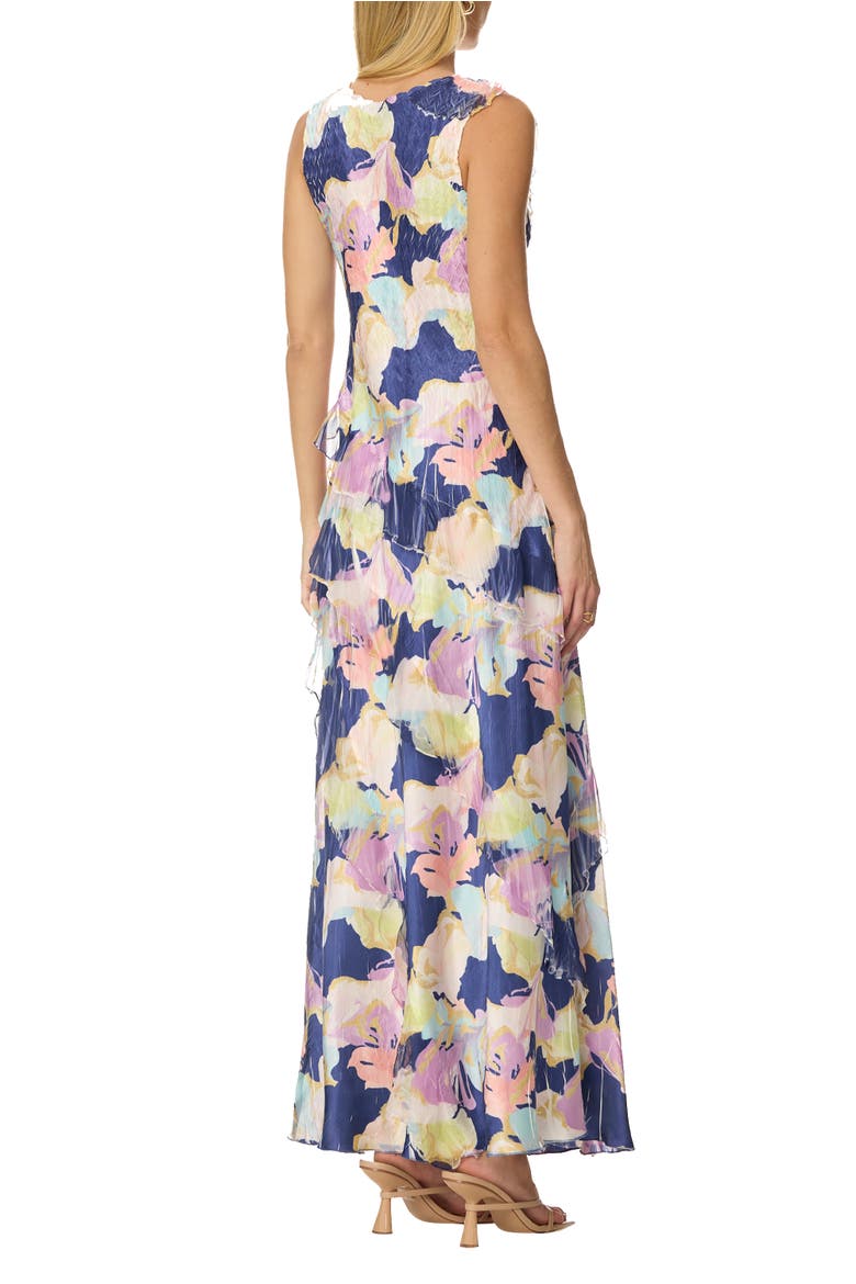 Ruffle Chiffon and Chrarmeuse Long Dress, Alternate, color, Spring Lily