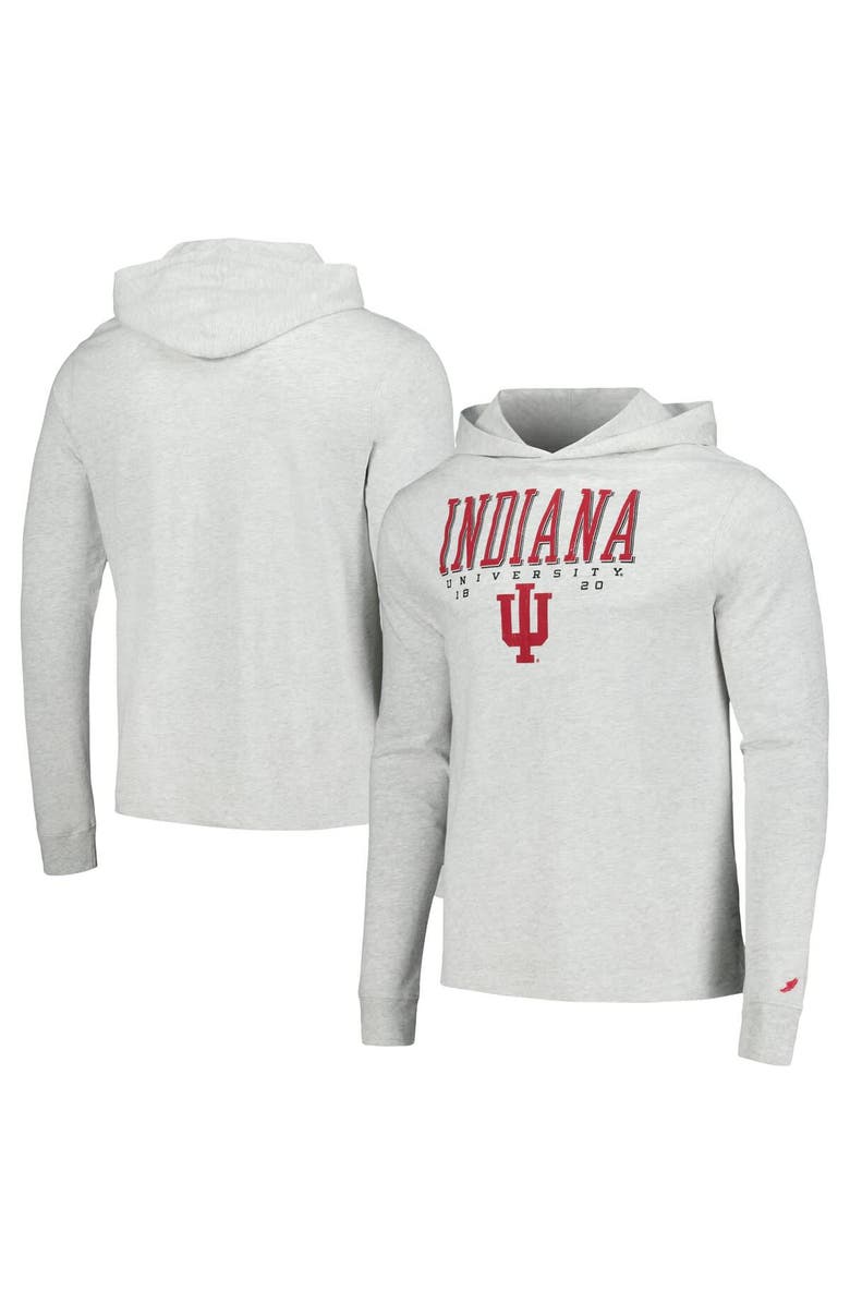 LEAGUE COLLEGIATE WEAR Men's League Collegiate Wear Ash Indiana Hoosiers Team Stack Tumble Long Sleeve Hooded T-Shirt, Alternate, color, Ash