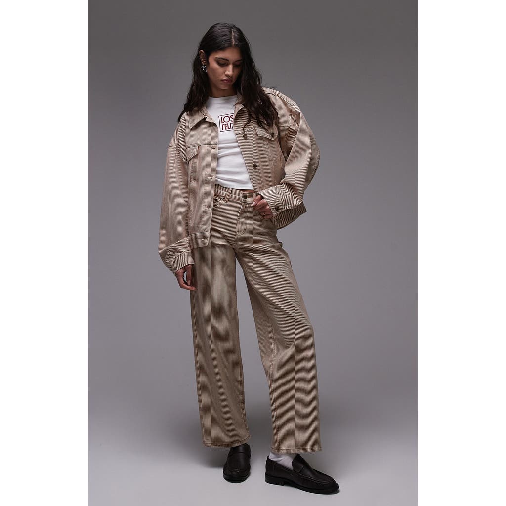 Topshop Cinch Low Rise Relaxed Jeans In Brown