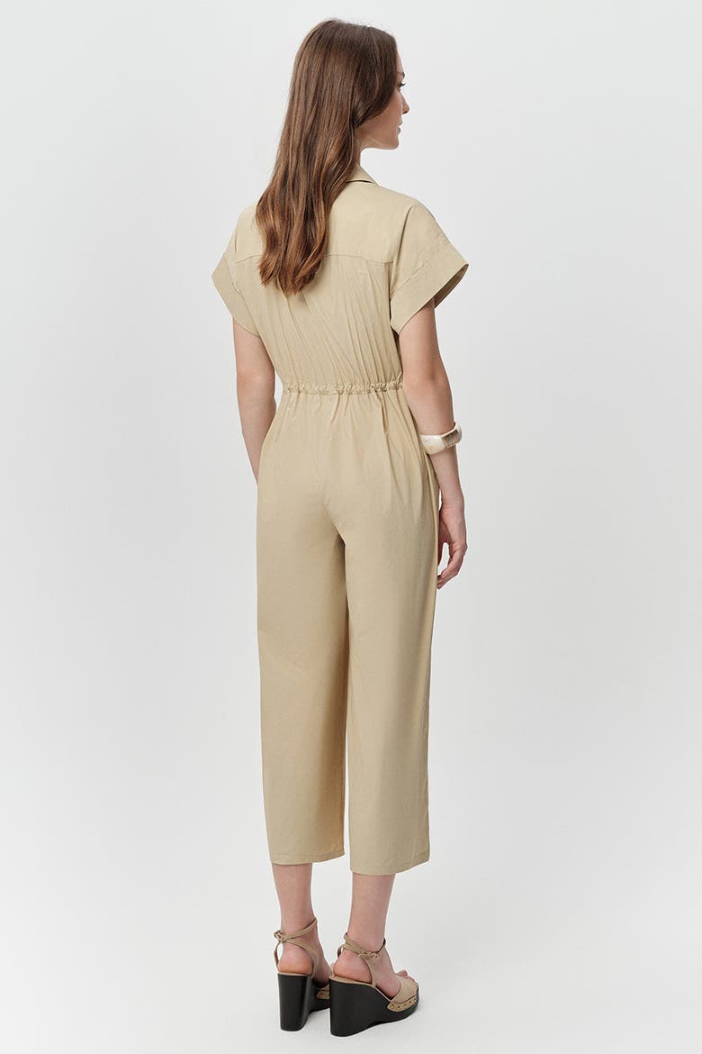 Nixie Shirt Collar Short Sleeve Drawstring Waist Jumpsuit, Alternate, color, Beige