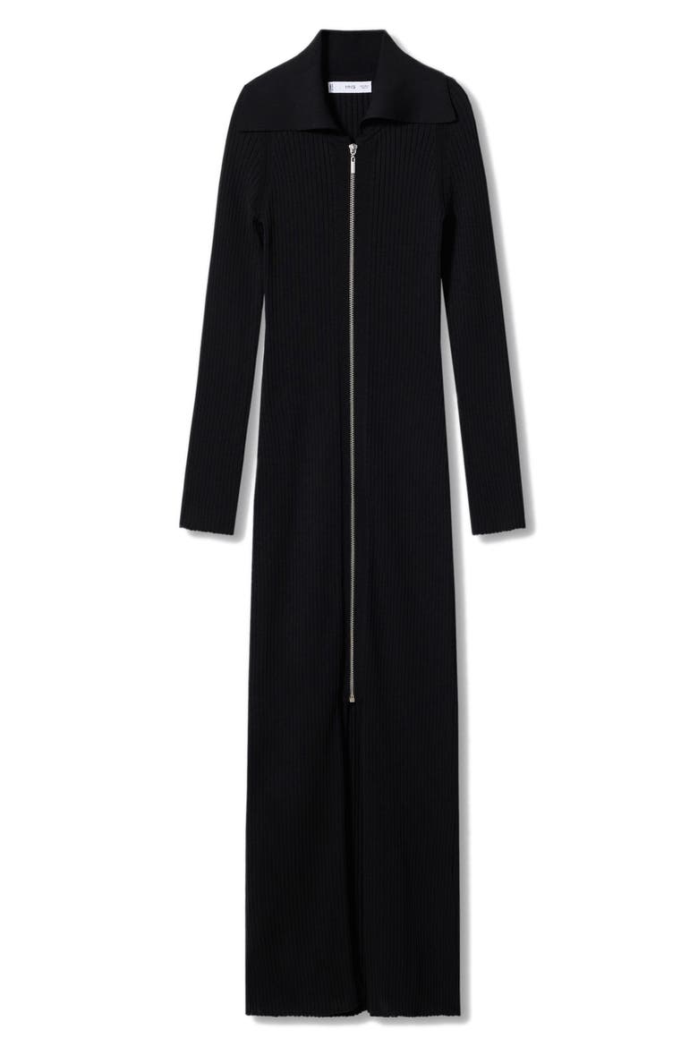 Zip Front Long Sleeve Sweater Dress, Alternate, color, BLACK