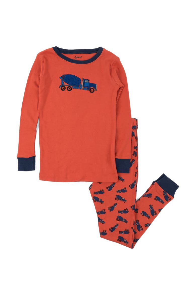Two-Piece Printed Cotton Pajamas, Vehicles & Machines, Main, color, Cement Truck Orange