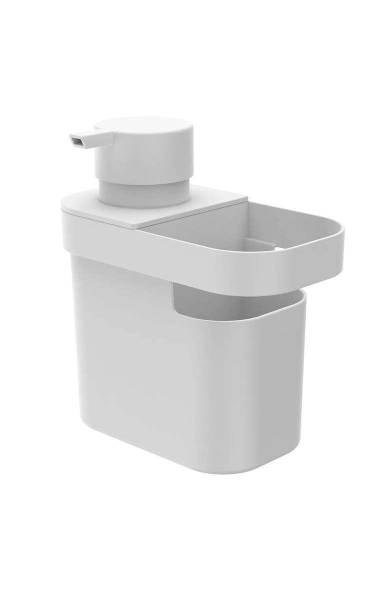 OU Durable Kitchen Soap Dispenser Organizer with Sponge and Dish Brush Holder, 22 oz, Main, color, White