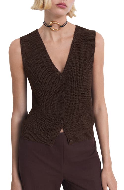 Mango Open Knit Sweater Vest In Brown