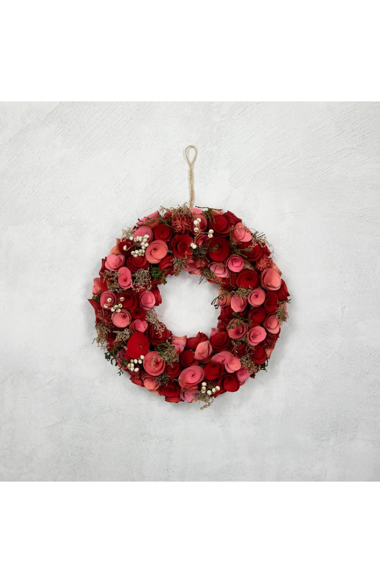 Northlight Artificial Valentine's Day Shaved Wood Roses Wreath - Pink and Red- 12.25" - Pink and Red, Alternate, color, Pink
