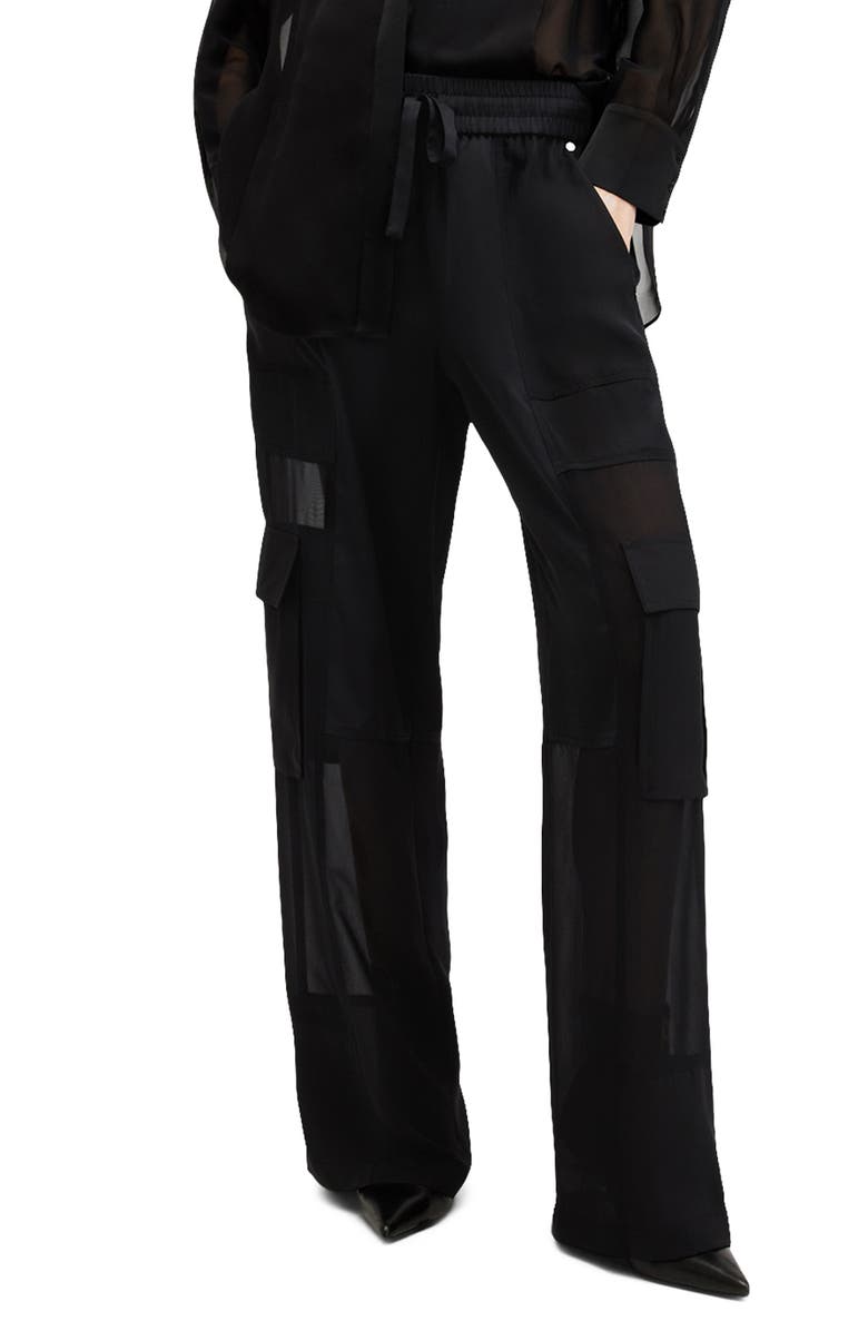 AllSaints Jody Mesh Cargo Pants, Main, color, Black