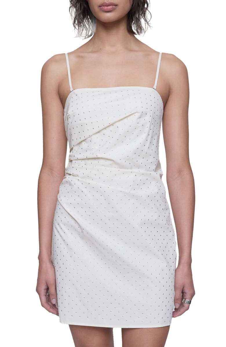 Rebecca Minkoff Riley Pleated Embellished Minidress, Main, color, Chalk