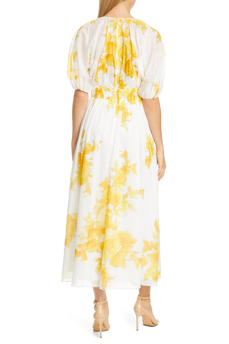 Floral Print Empire Waist Cotton Maxi Dress, Alternate, color, MARIGOLD