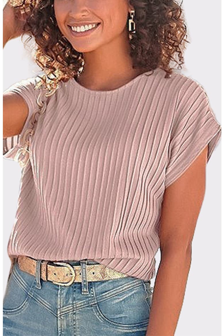 Ribbed Short Sleeve Top, Main, color, Mauve