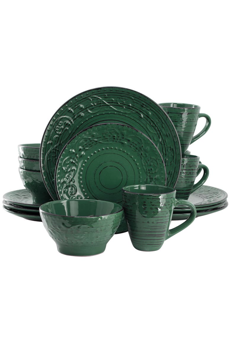 Malibu Sea Glass 16-Piece Dinnerware Set, Main, color, Dark Green
