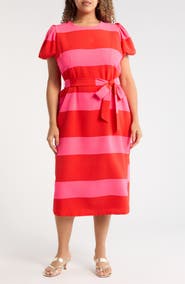 SUGARLIPS Lolli Stripe Senidy Puff Sleeve Midi Dress