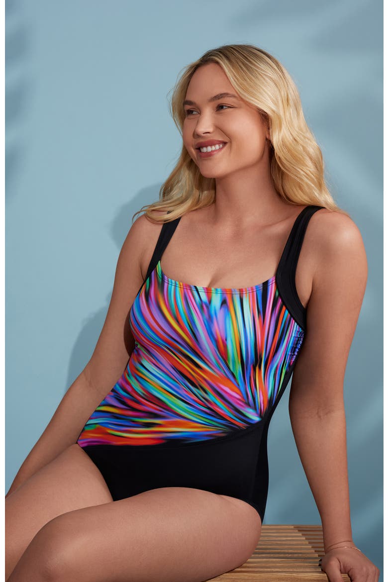 Squareneck Illusion Tank Chlorine Resistant One-Piece Swimsuit, Alternate, color, Multi Nightparty