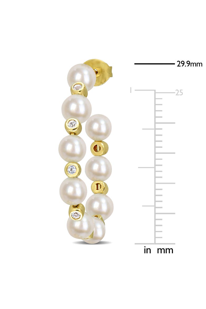 Pearl & White Topaz Hoop Earrings, Alternate, color, Cultured Pearl