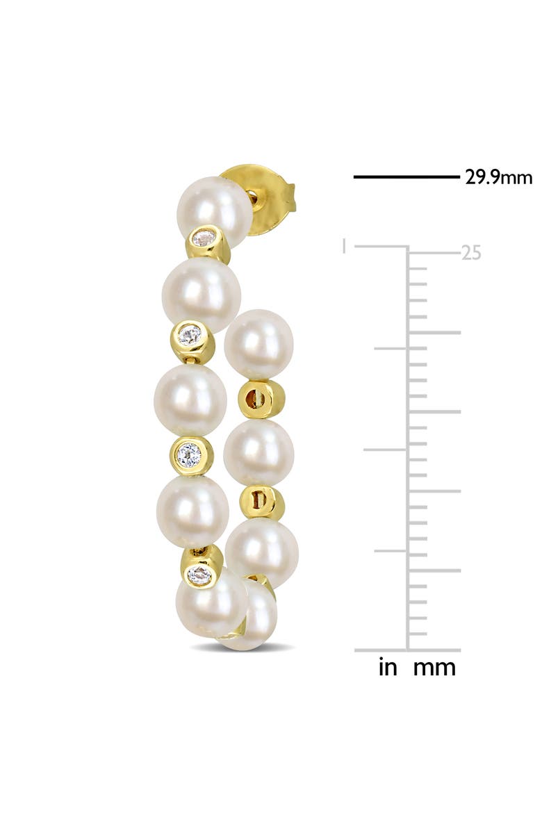 Julianna B. Pearl & White Topaz Hoop Earrings, Alternate, color, Cultured Pearl