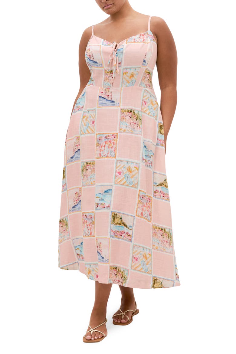 Billie Patchwork Pattern A-Line Dress, Main, color, POSTCARD
