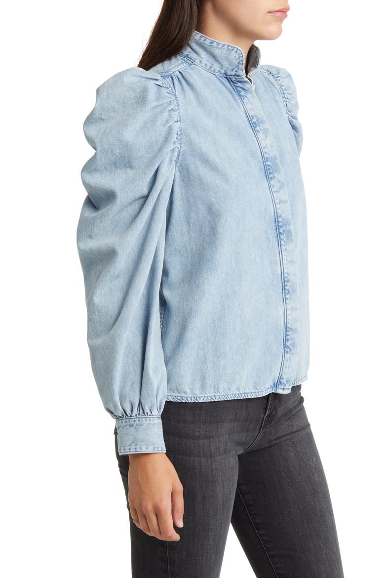 Gillian Puff Sleeve Denim Shirt, Alternate, color, CRESTHAVEN