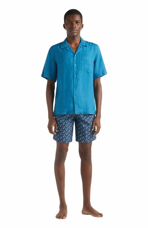 Men's Linen Solid Bowling Shirt