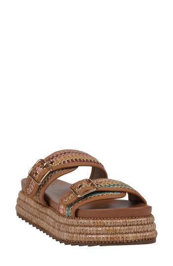 Gc Shoes Lorena Raffia Platform Slide Sandal In Brown Multi