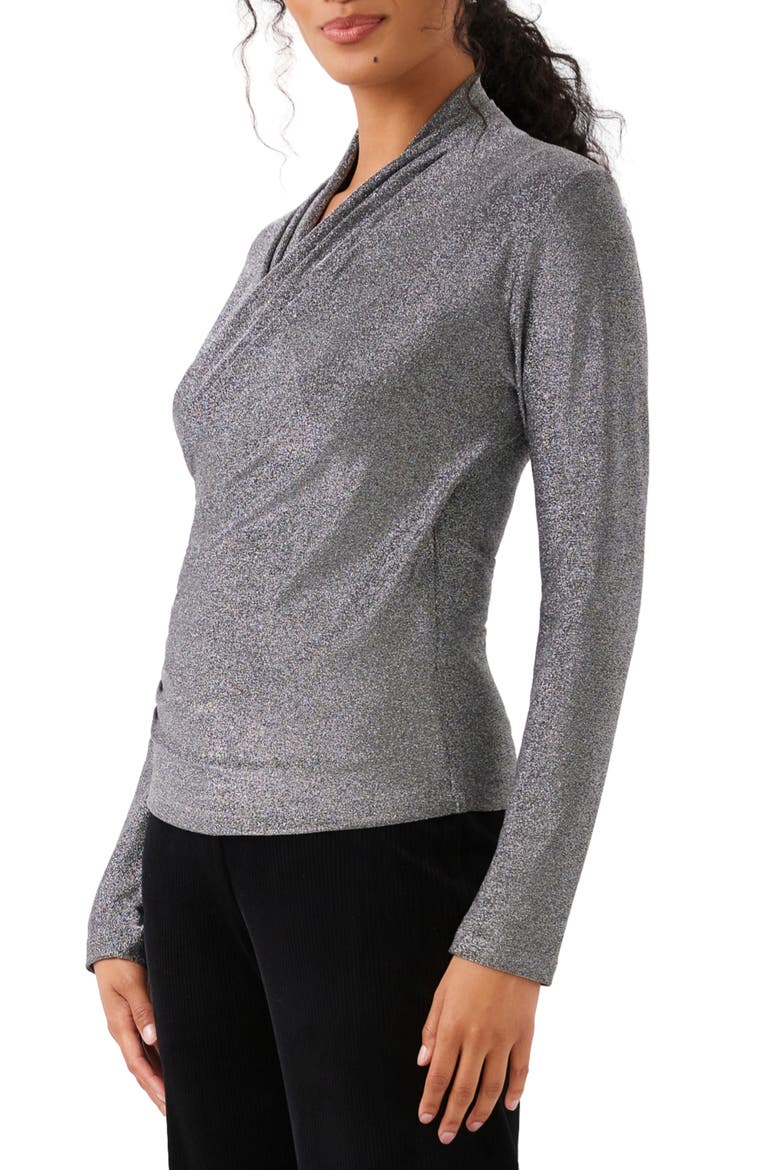 Crossover Side Shirred Metallic Knit Top, Alternate, color, BLACK W/SILVER