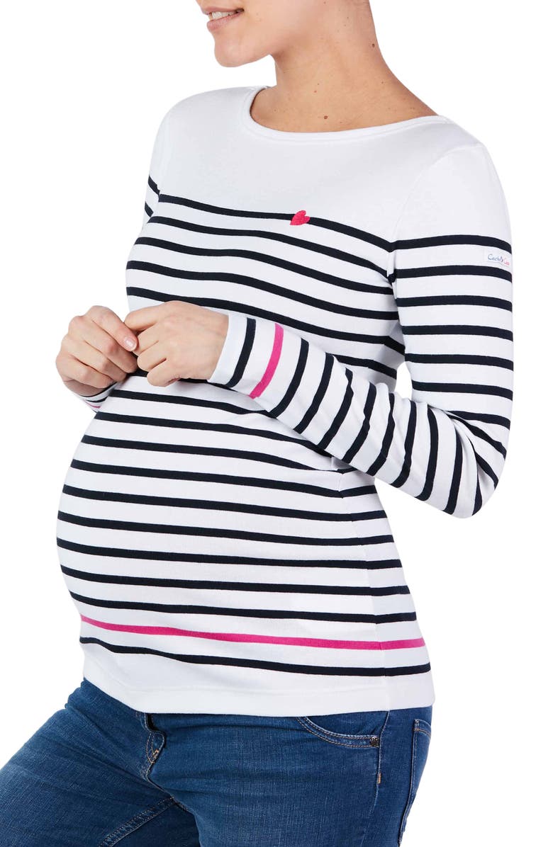 Cache Coeur x Armor Lux C'est La Vie Stripe Organic Cotton Maternity Top, Main, color, 