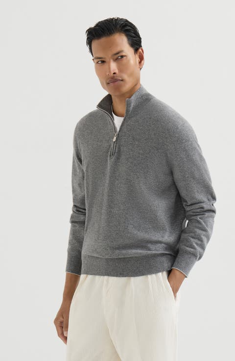 Cashmere sweater with half zip