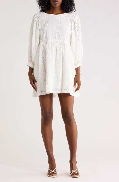 Brille Eyelet Long Sleeve Minidress