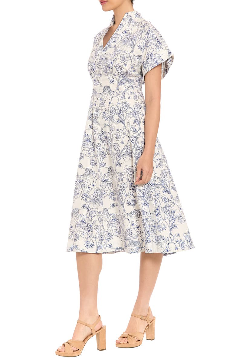 London Times Safari Drop Shoulder Midi Dress, Alternate, color, Soft White/ Dark Sea