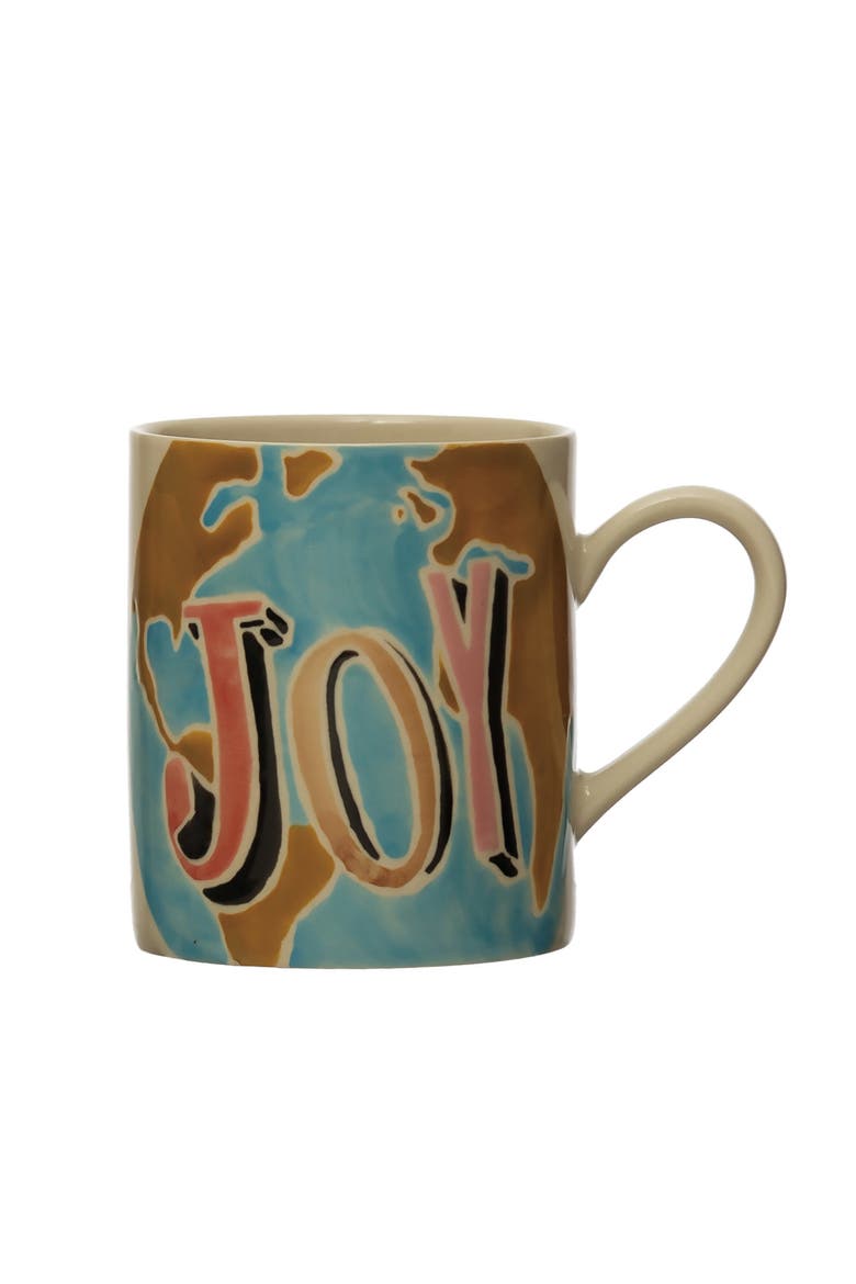 Hand-Painted Stoneware Mug with Wax Relief Word "Joy", Multicolor, Main, color, Multicolor