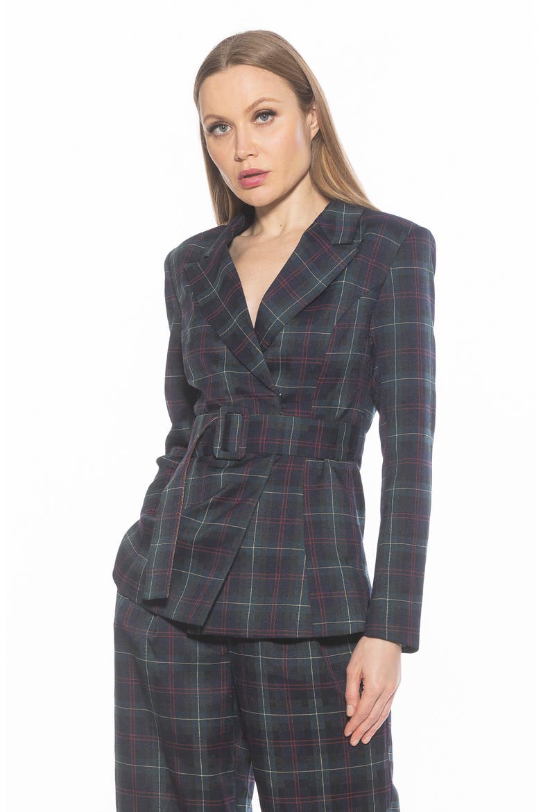 Janna Plaid Longline Blazer, Alternate, color, GREEN PLAID