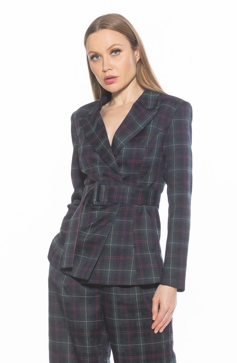 Alexia Admor Janna Plaid Longline Blazer, Alternate, color, Green Plaid
