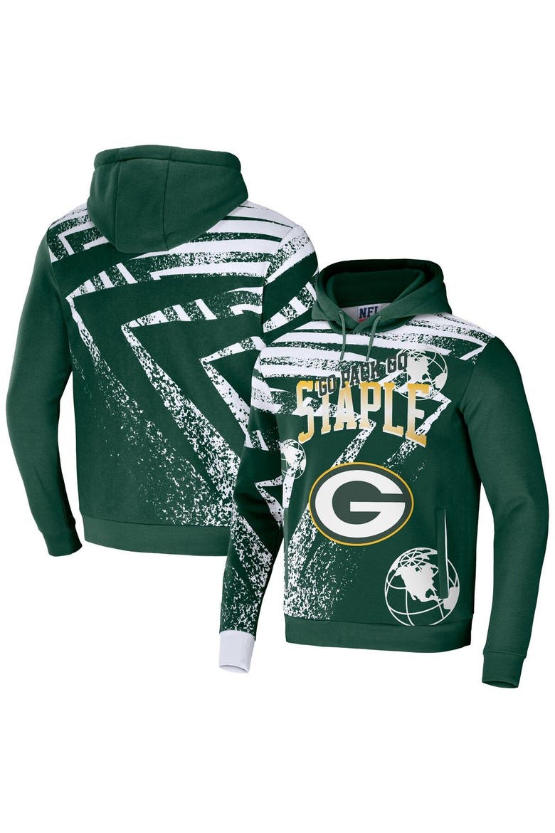 Men's NFL x Staple Hunter Green Green Bay Packers All Over Print Pullover Hoodie, Main, color, Hunter Green