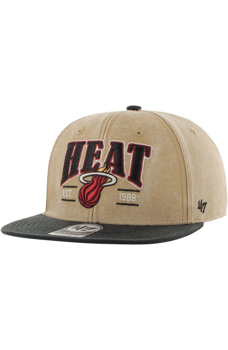 '47 Men's '47 Khaki/Black Miami Heat Chilmark Captain Snapback Hat, Main, color, Khaki