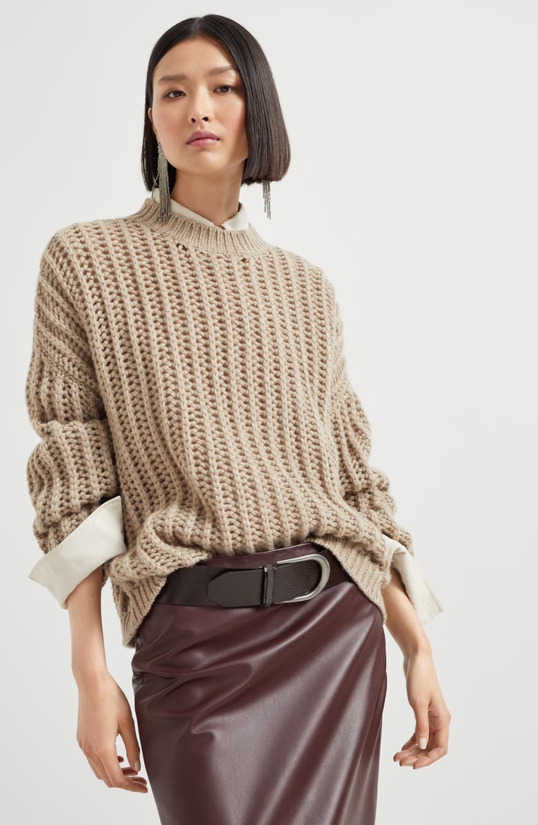 Brunello Cucinelli Cashmere Feather yarn sweater, Alternate, color, Brown