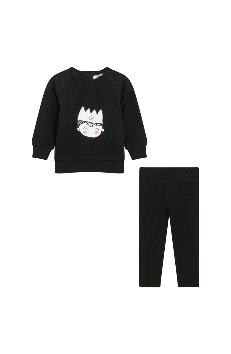 Charlotte & George Boy Crown Print 2 Piece Long Sleeve Top and Ribbed Leggings Set, Main, color, Black