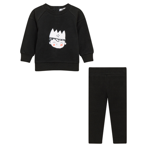 Boy Crown Print 2 Piece Long Sleeve Top and Ribbed Leggings Set (Baby)