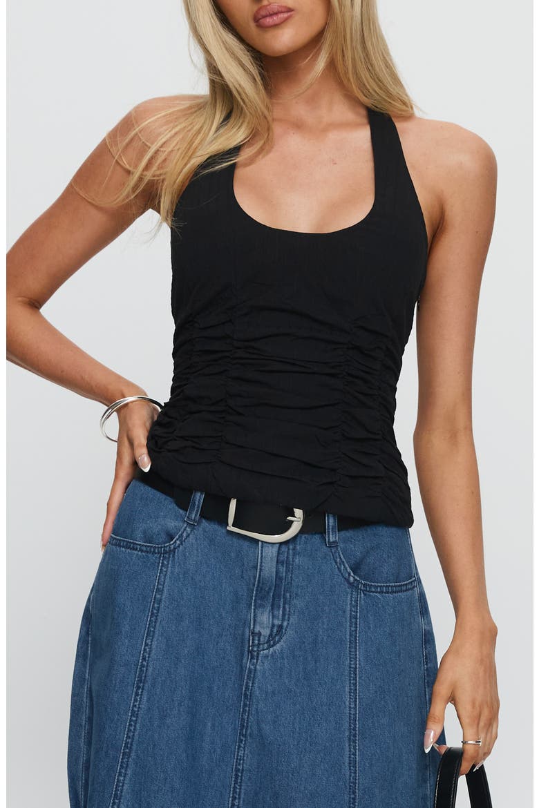 Nataliya Ruched Recycled Cotton Halter Top, Main, color, BLACK