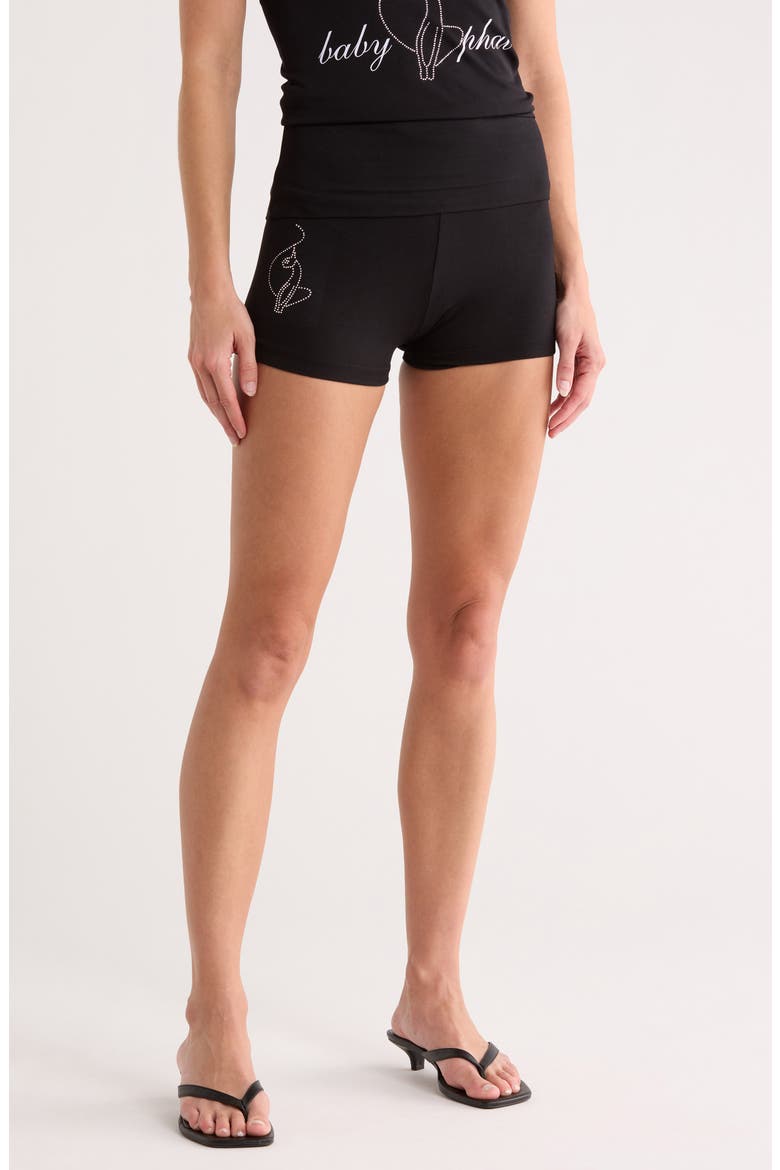 Fold Over Waist Jersey Booty Shorts, Main, color, BLACK