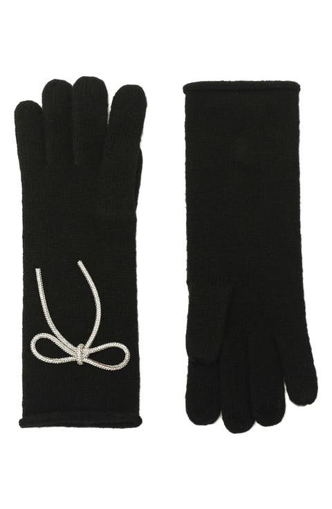 Embellished Bow Knit Gloves