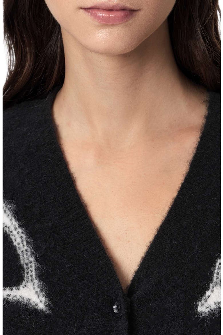 Charm Graphic Cardigan, Alternate, color, BLACK/ CHALK WHITE