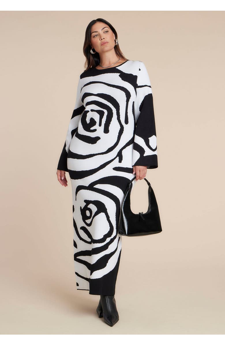 ELOQUII Intarsia Long Sleeve Dress, Alternate, color, 