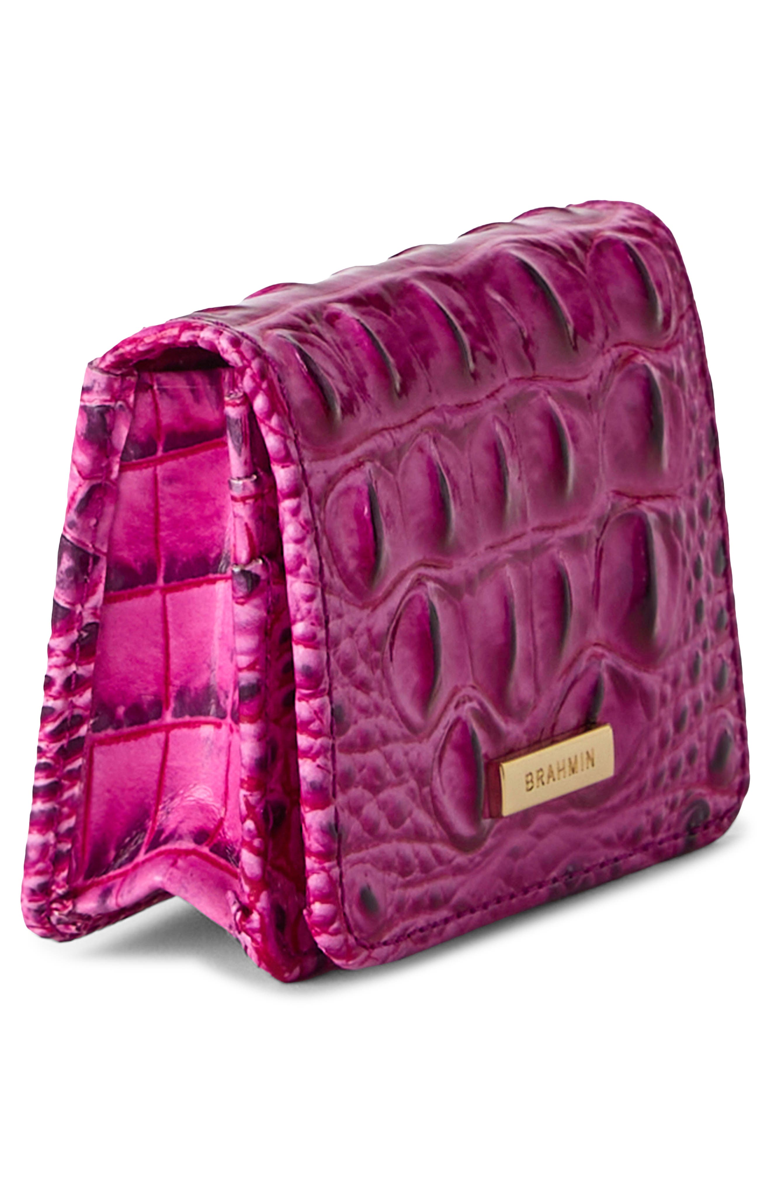Clementine Embossed Leather Card Case, Alternate, color, ELECTRIC FUSCHIA
