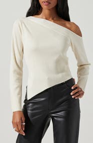 ASTR the Label One Shoulder Long Sleeve Rib Sweater