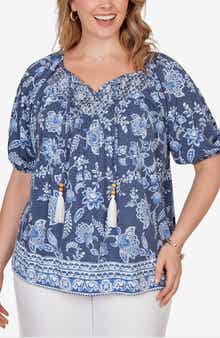 RUBY RD Floral Split Neck Clip Dot Top