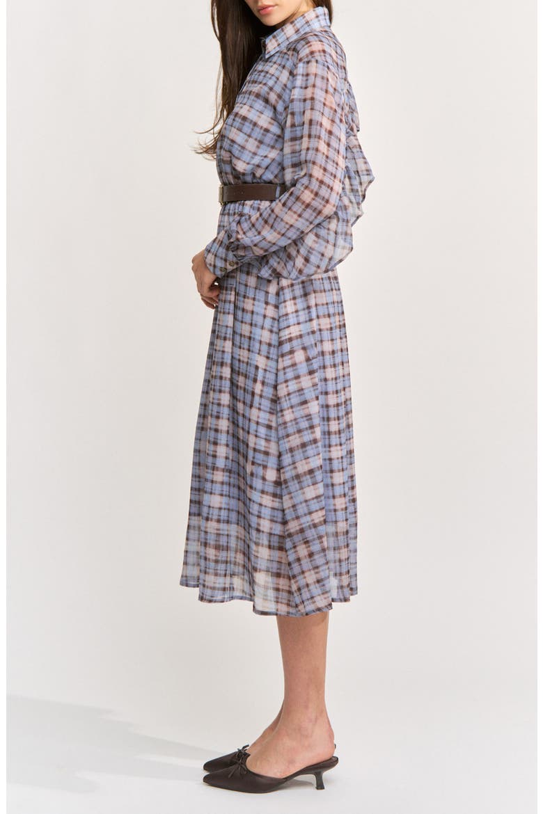 Briar Plaid Ruffle Long Sleeve Shirtdress, Alternate, color, DUSTY BLUE BROWN