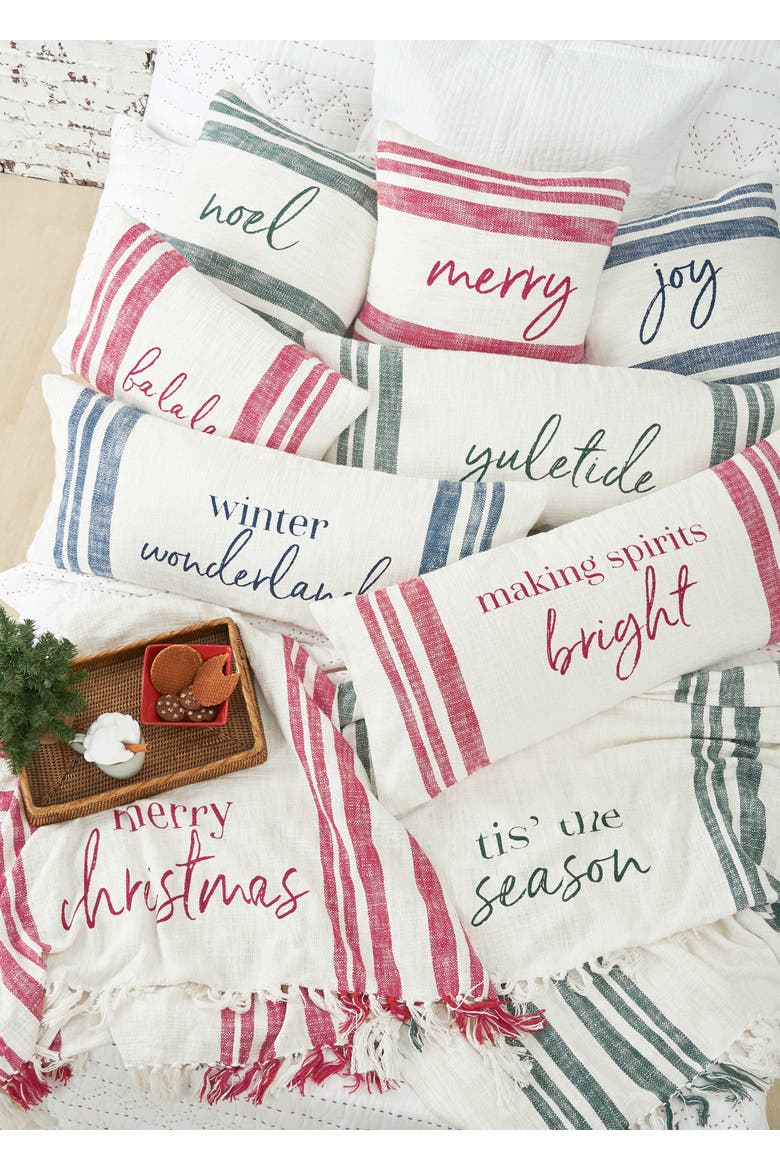 Morgan Christmas Holiday Striped Decorative Lumbar Pillow Collection, Alternate, color, Red 14" x 22"