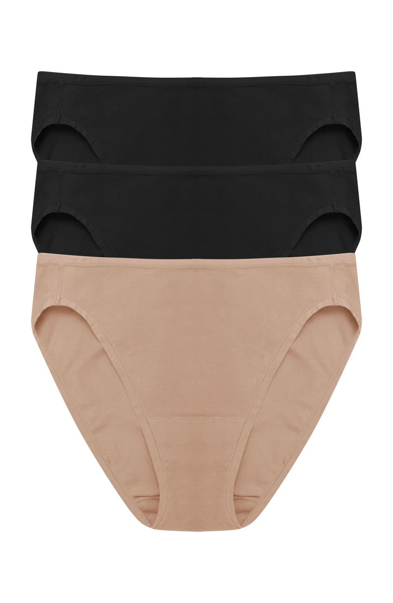 Natori Bliss Bare Cotton Bikini 3-Pack, Main, color, Black/Black/Cafe