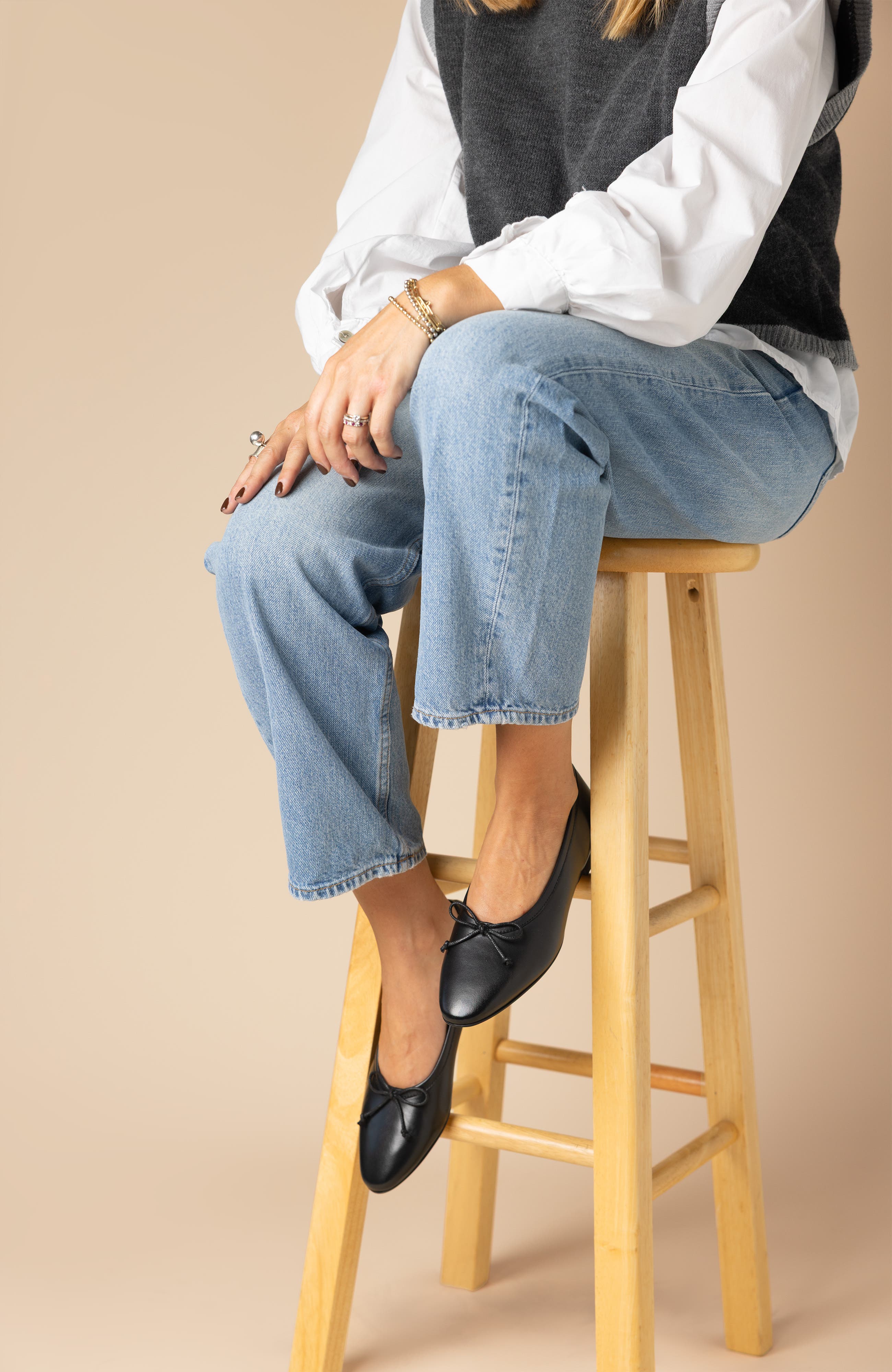 Menina Step Amelie Leather Ballet Flat, Alternate, color, Black