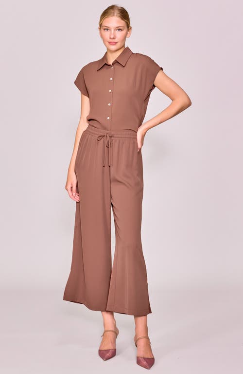Melloday Cap Sleeve Button-up Shirt In Brown