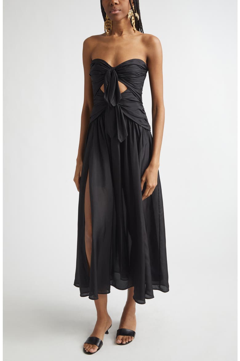 Aster Scarf Silk Midi Dress, Alternate, color, BLACK