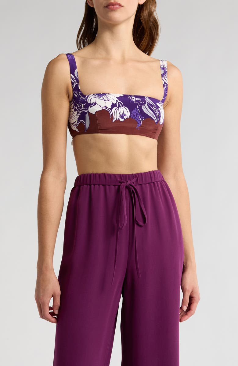 Valentino Garavani Floral Silk Crop Top, Main, color, Prism Violet